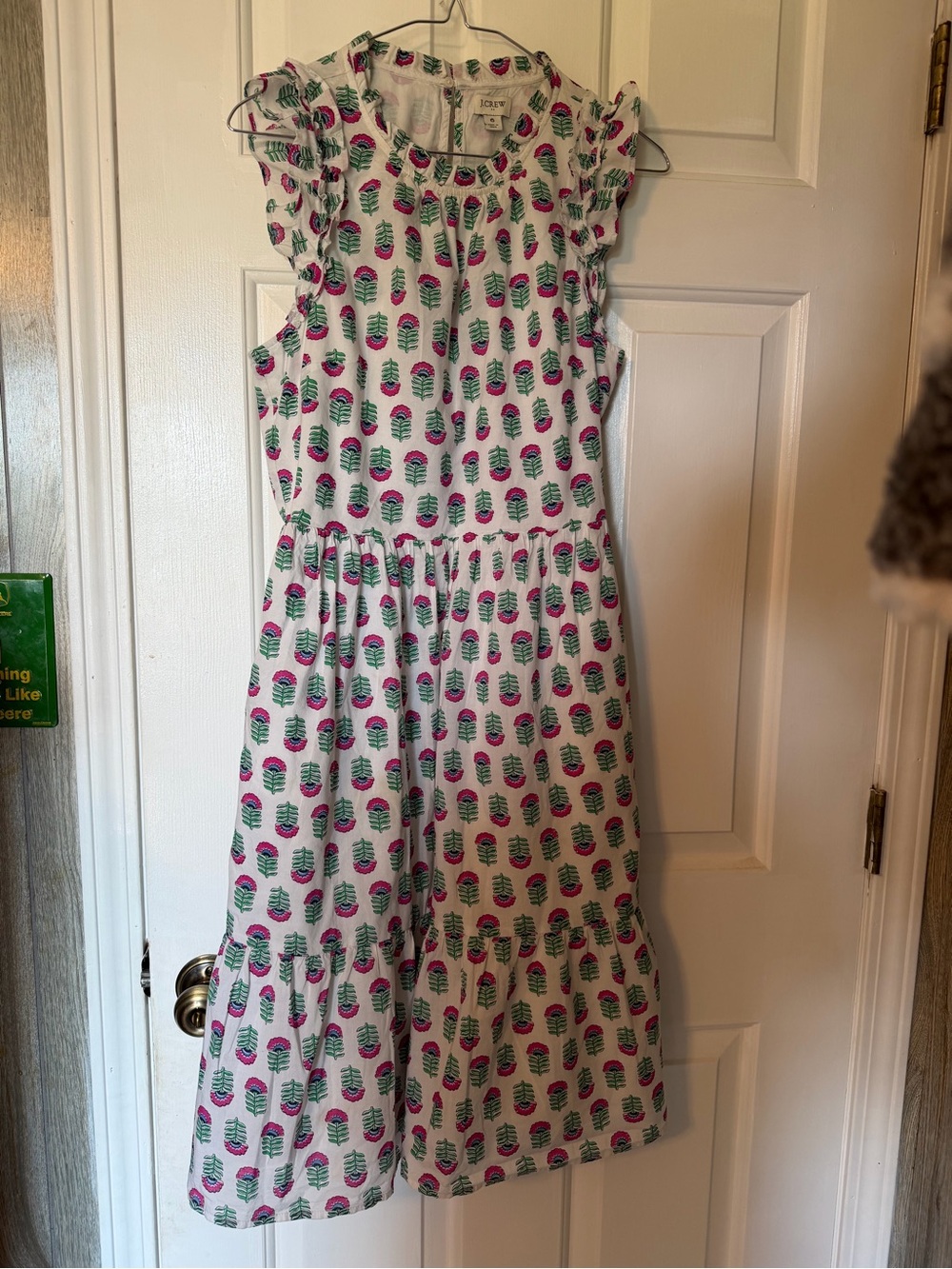J Crew White Dress with Pink & Green Pineapple Print